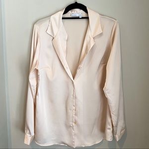 Cream silky button up longsleeve shirt | ASOS Design | US 6